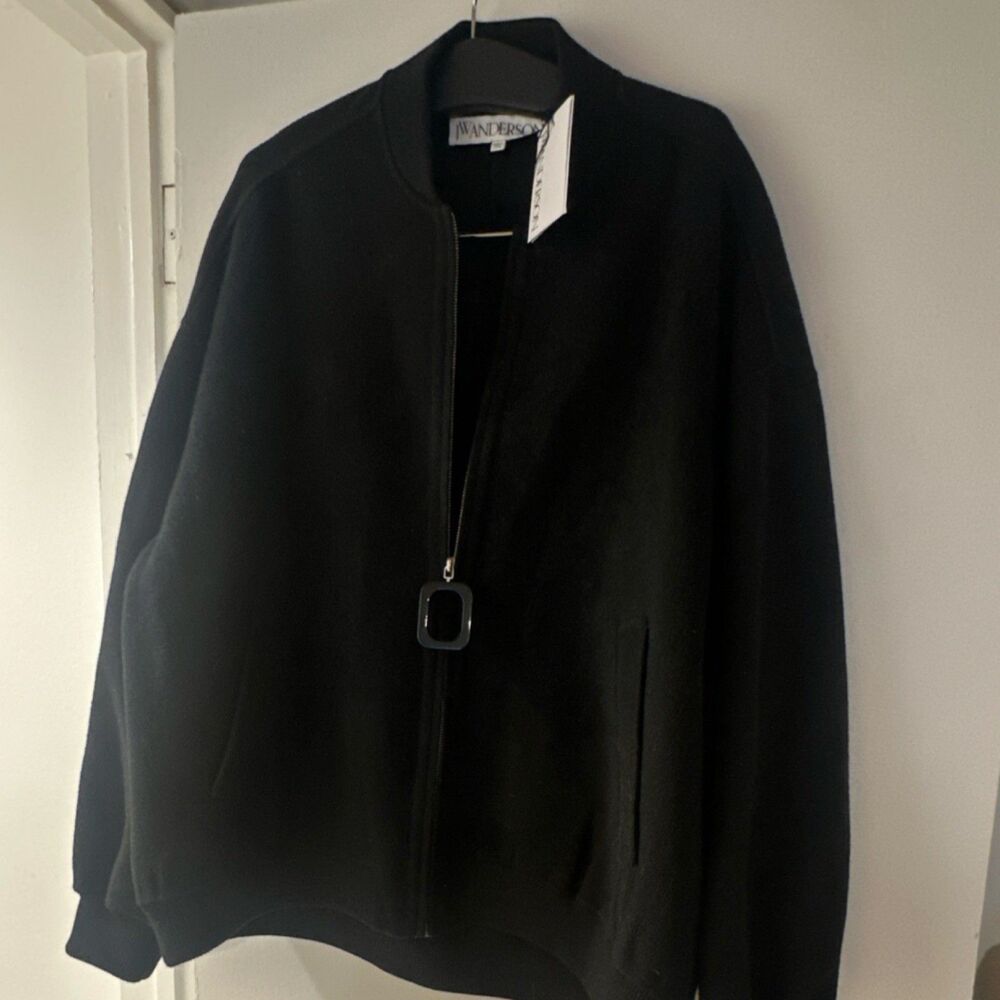 JW Anderson Oversized Bomber Jacket Black Zip Puller Logo XXL Men's